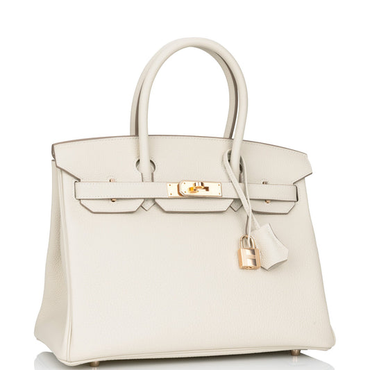 Luxury Hermes Birkin 30 Craie Togo Rose Gold Hardware