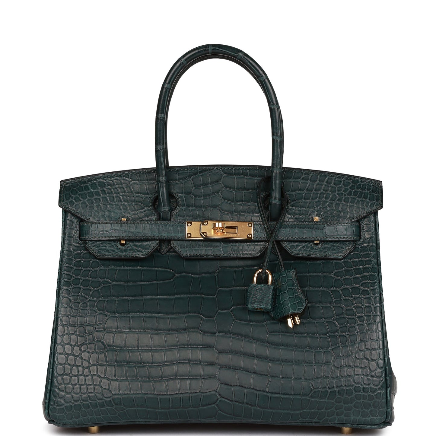 Luxury Hermes Birkin 30 Vert Fonce Matte Porosus Crocodile Gold Hardware