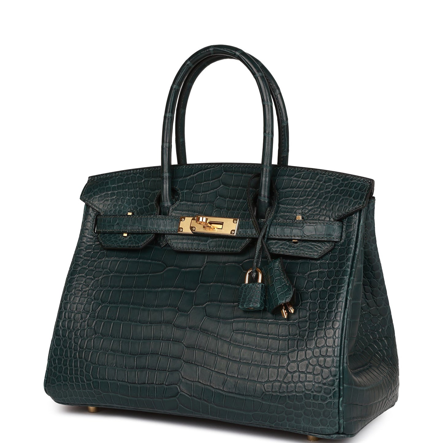 Luxury Hermes Birkin 30 Vert Fonce Matte Porosus Crocodile Gold Hardware