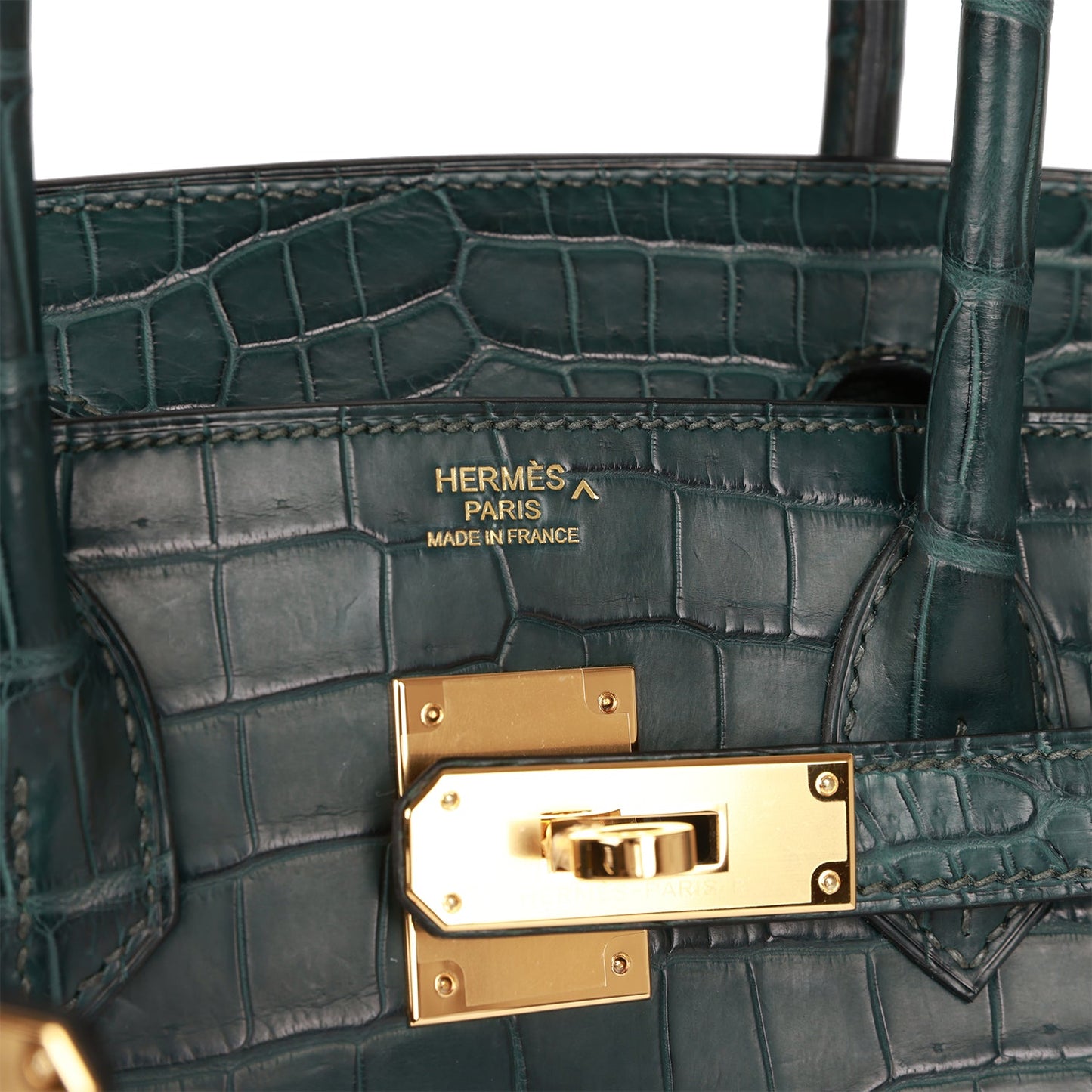 Luxury Hermes Birkin 30 Vert Fonce Matte Porosus Crocodile Gold Hardware