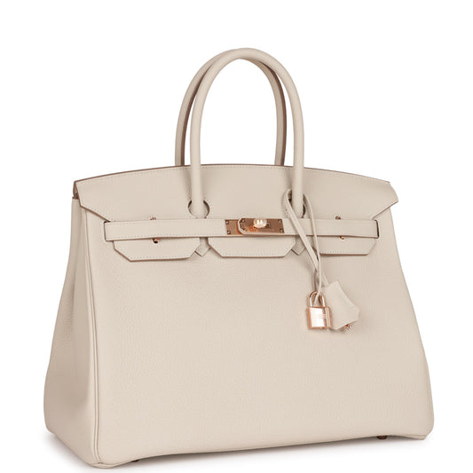 Luxury Hermes Birkin 35 Craie Togo Rose Gold Hardware