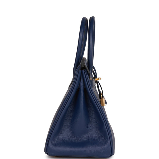 Luxury Hermes Birkin 30 Bleu Saphir Epsom Gold Hardware