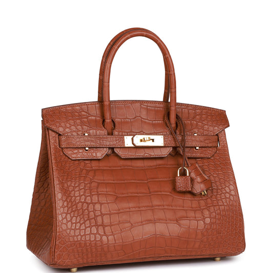 Luxury Hermes Birkin 30 Gold Matte Alligator Gold Hardware
