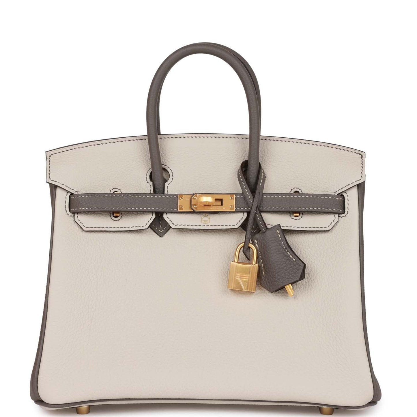 Luxury Hermes Special Order (HSS) Birkin 25 Beton and Etain Togo Brushed Gold Hardware