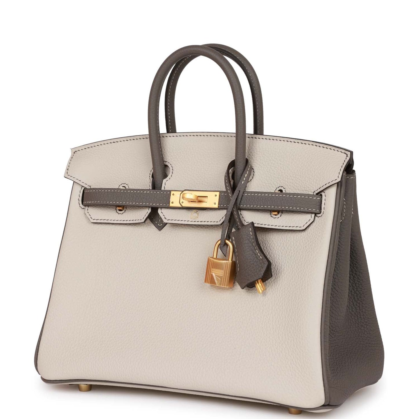Luxury Hermes Special Order (HSS) Birkin 25 Beton and Etain Togo Brushed Gold Hardware