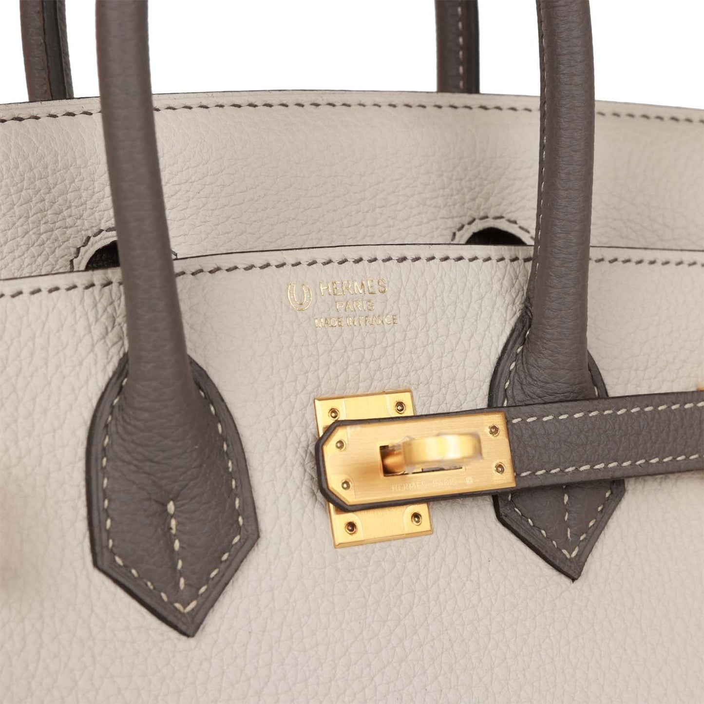Luxury Hermes Special Order (HSS) Birkin 25 Beton and Etain Togo Brushed Gold Hardware