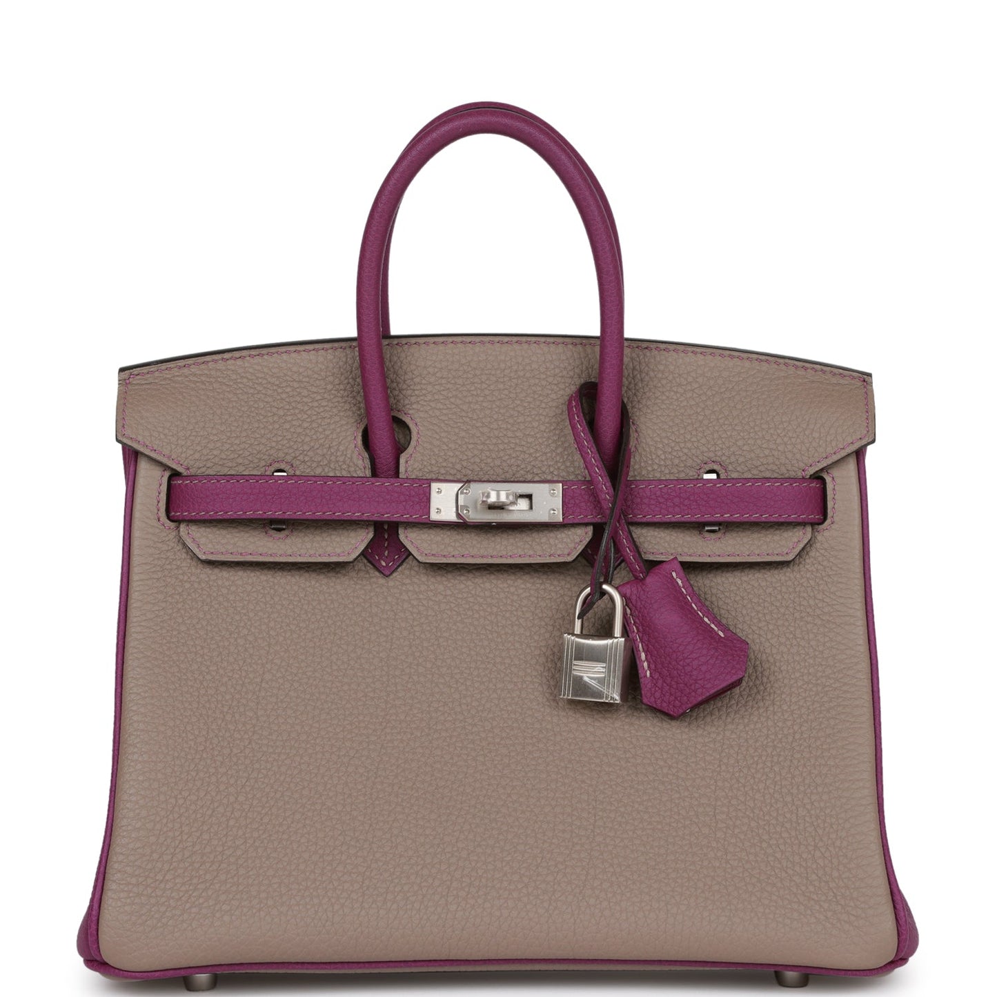 Luxury Hermes Special Order (HSS) Birkin 25 Gris Asphalte and Anenome Togo Brushed Palladium Hardware