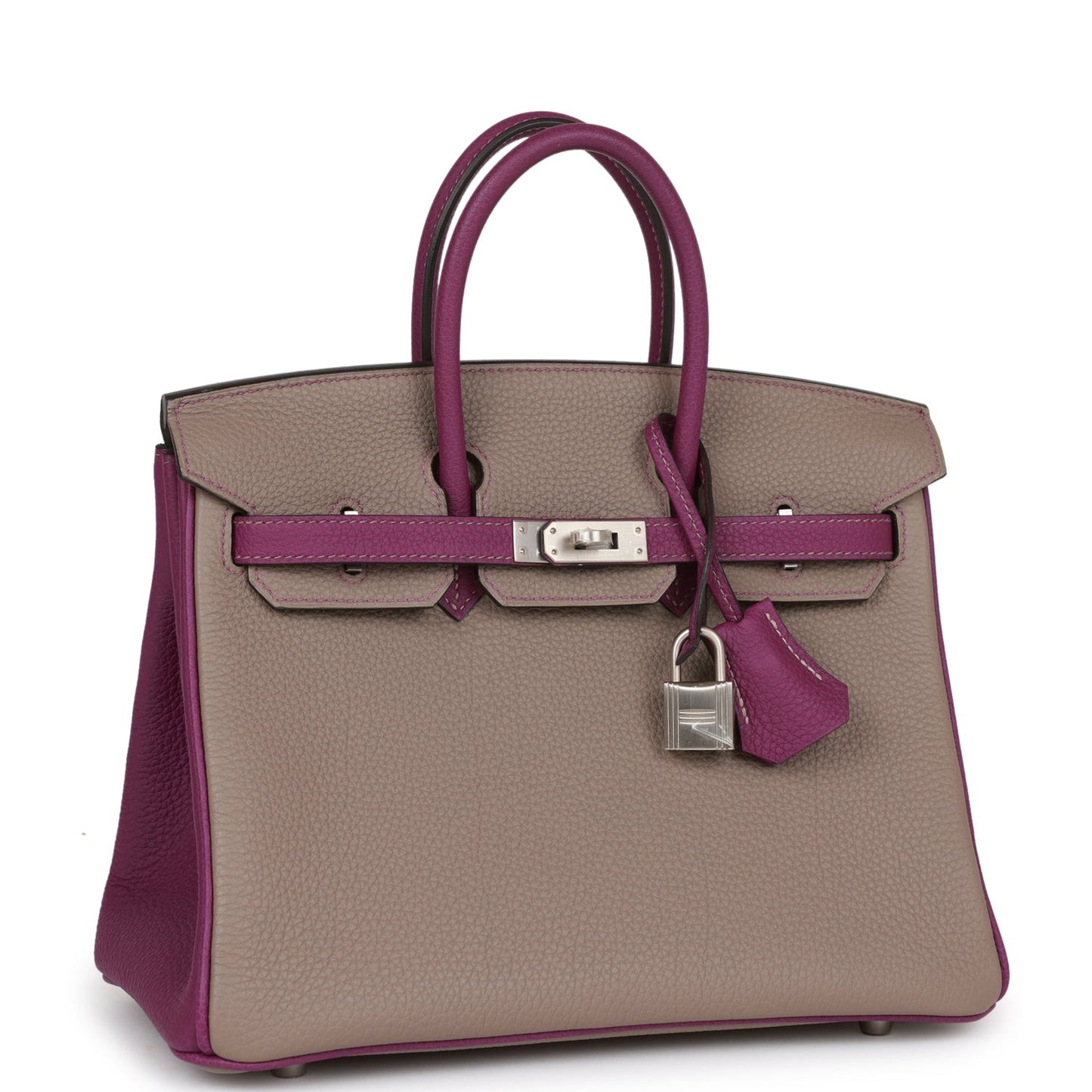 Luxury Hermes Special Order (HSS) Birkin 25 Gris Asphalte and Anenome Togo Brushed Palladium Hardware