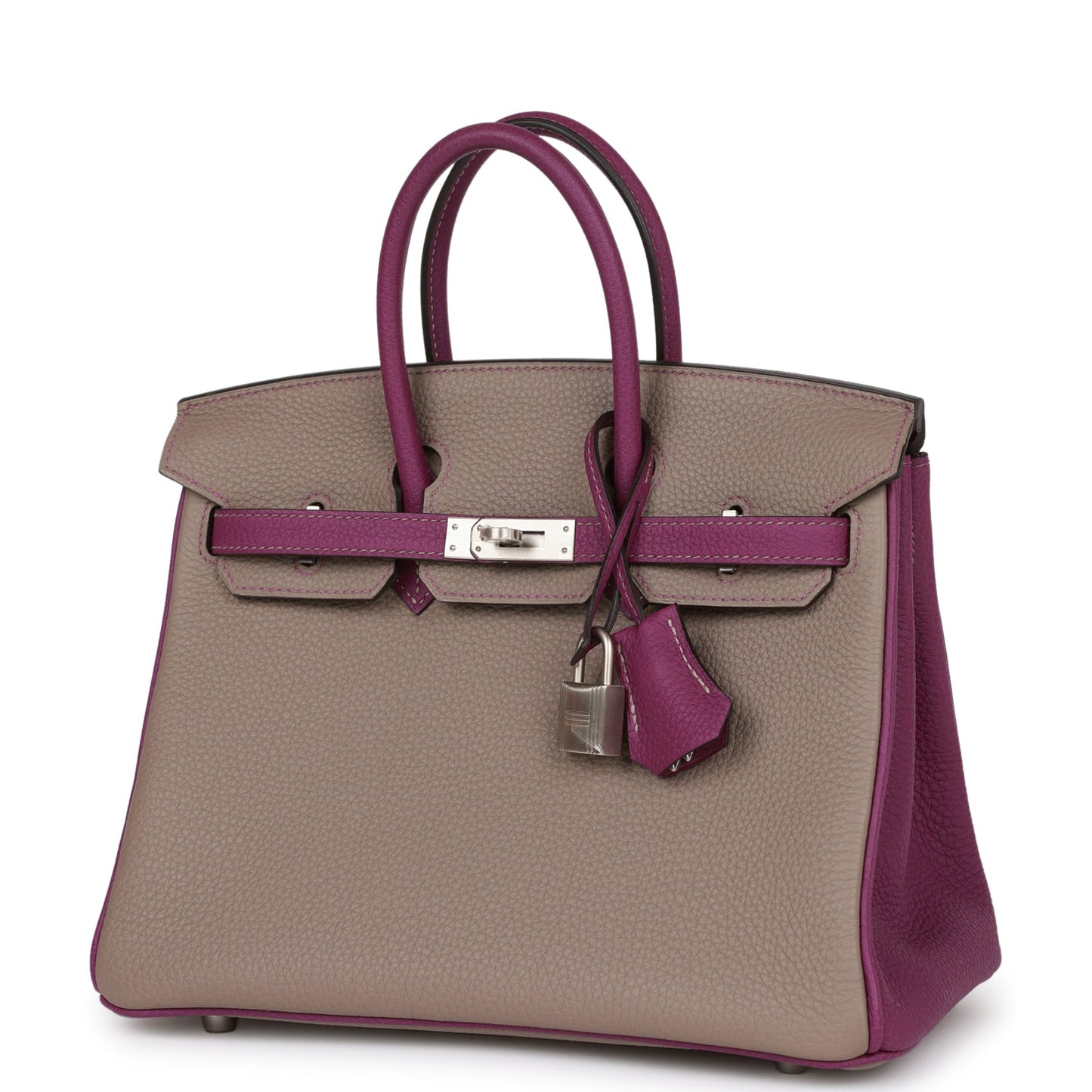 Luxury Hermes Special Order (HSS) Birkin 25 Gris Asphalte and Anenome Togo Brushed Palladium Hardware