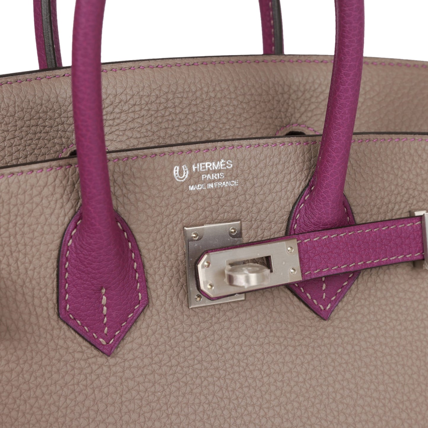 Luxury Hermes Special Order (HSS) Birkin 25 Gris Asphalte and Anenome Togo Brushed Palladium Hardware