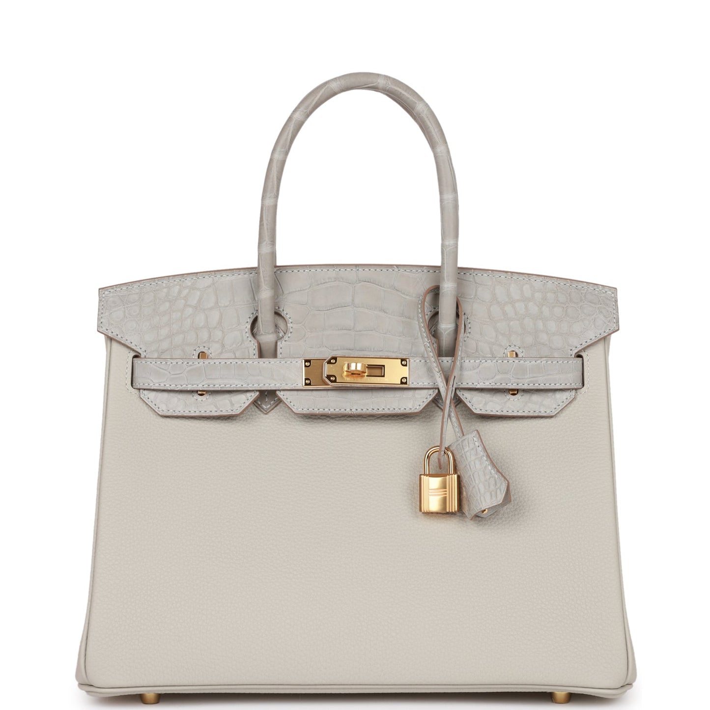 Luxury Hermes Birkin 30 Gris Perle Matte Alligator and Togo Touch Gold Hardware