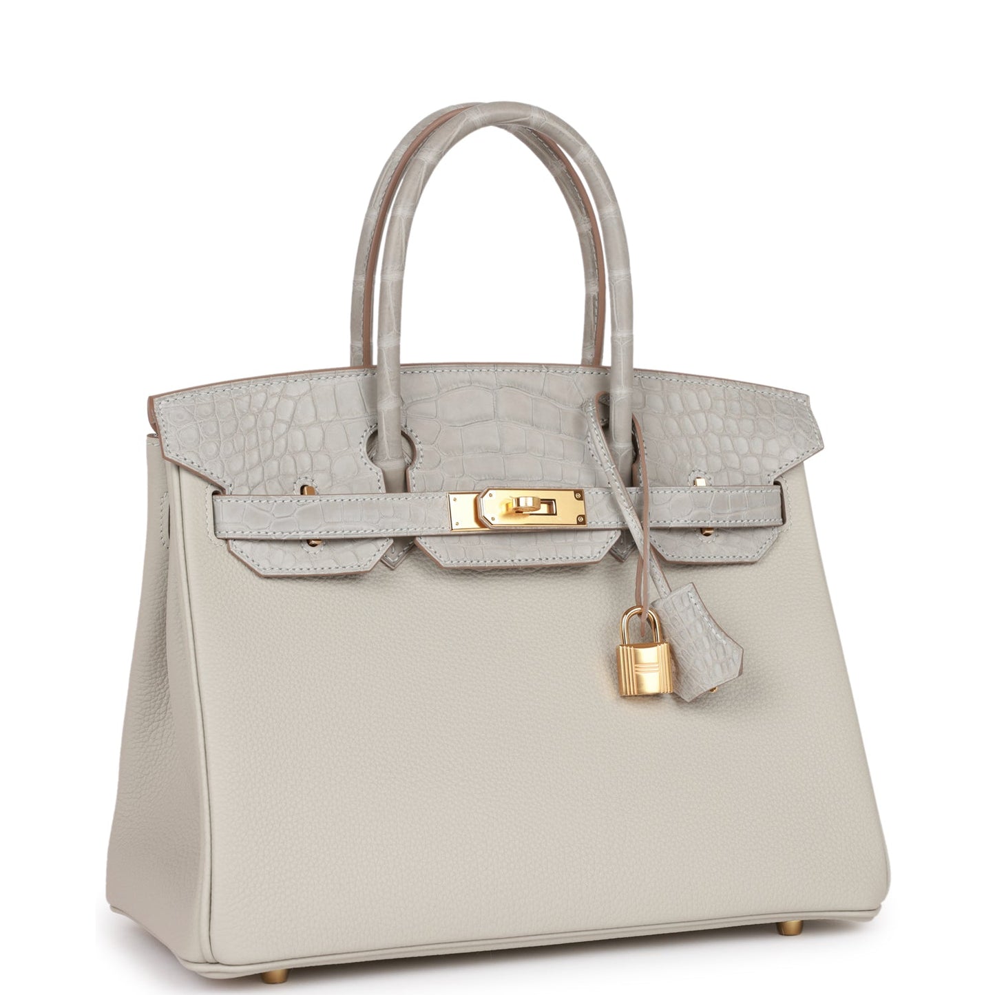 Luxury Hermes Birkin 30 Gris Perle Matte Alligator and Togo Touch Gold Hardware
