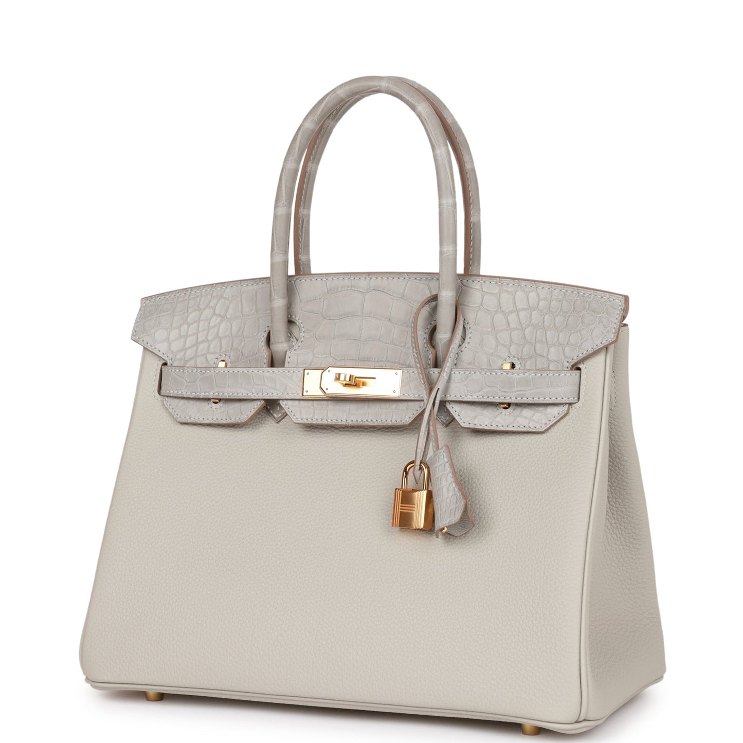 Luxury Hermes Birkin 30 Gris Perle Matte Alligator and Togo Touch Gold Hardware