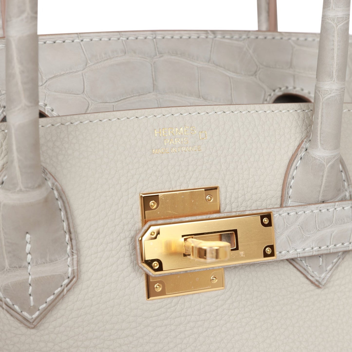 Luxury Hermes Birkin 30 Gris Perle Matte Alligator and Togo Touch Gold Hardware