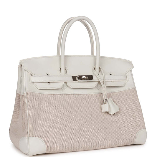 Top Quality Luxury Hermes Birkin 35 White Gulliver and Toile H Palladium Hardware