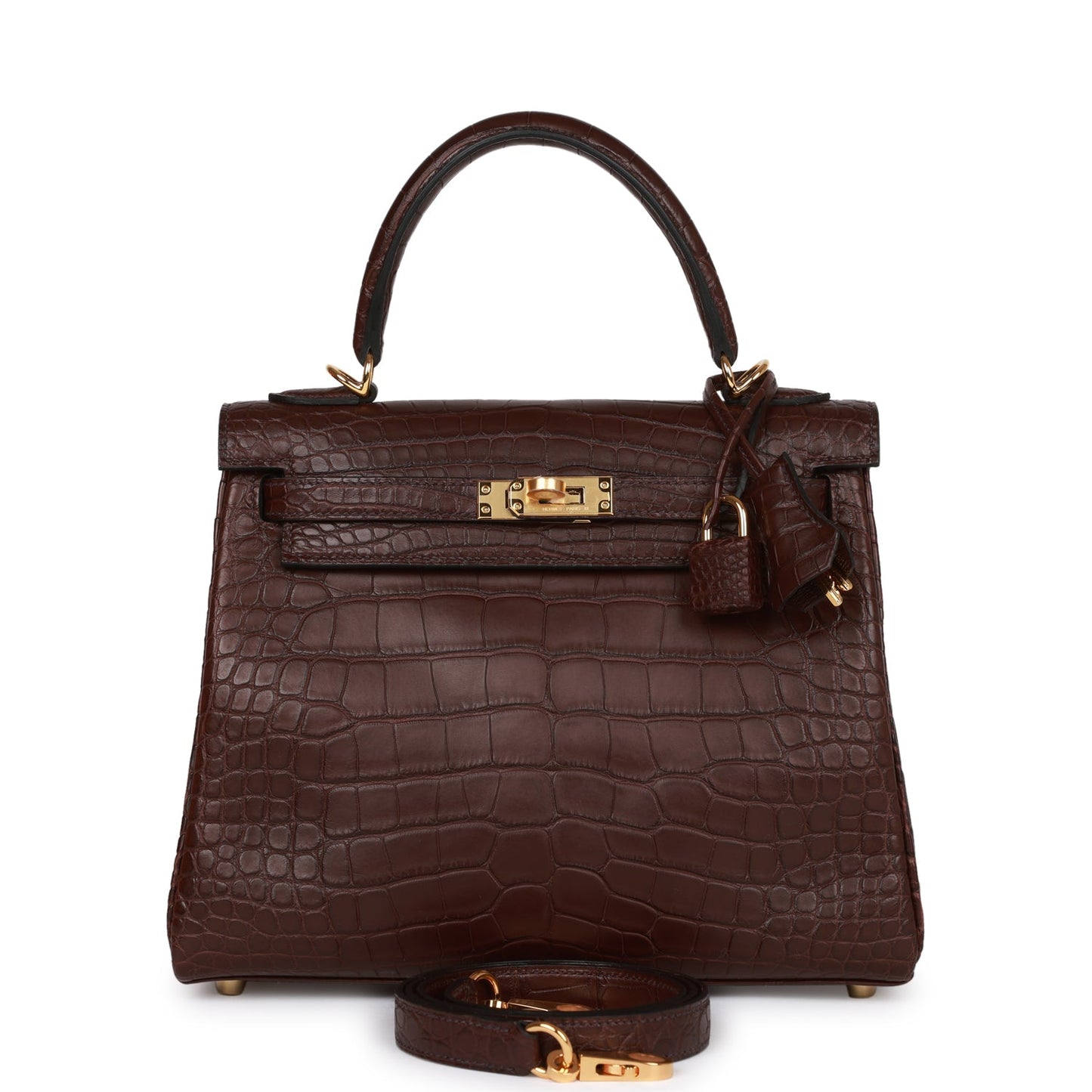 Luxury Hermes Kelly Retourne 25 Rouge Sellier Matte Alligator Gold Hardware