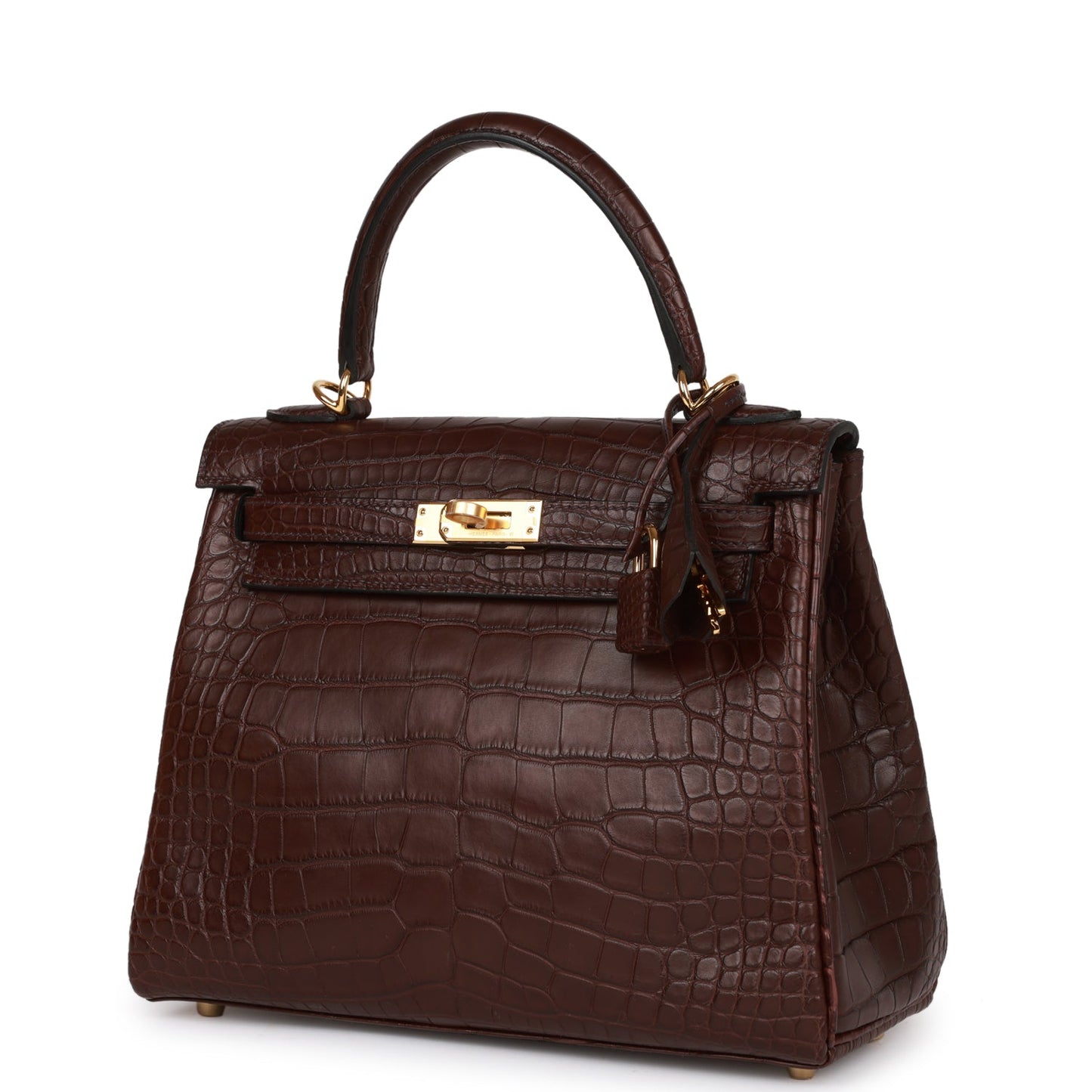 Luxury Hermes Kelly Retourne 25 Rouge Sellier Matte Alligator Gold Hardware