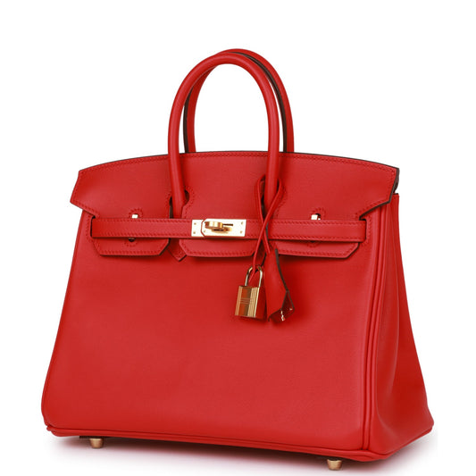 Luxury Hermes Birkin 25 Rouge De Coeur Swift Gold Hardware