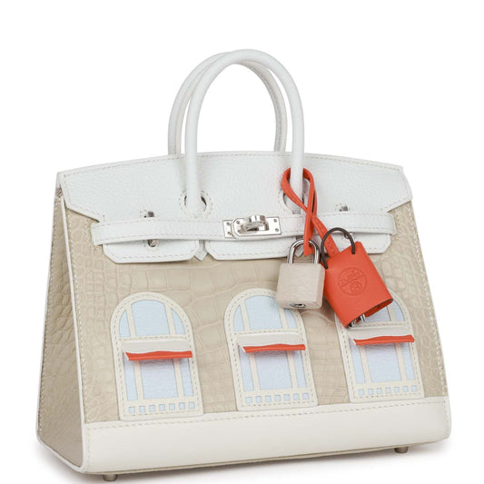 Luxury Hermes Sac Faubourg Birkin 20 White Matte Alligator Palladium Hardware