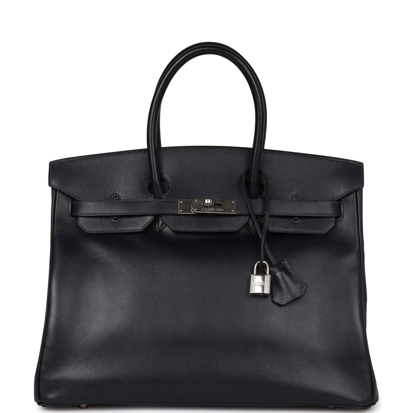 Vintage Luxury Hermes Birkin 35 Bleu Navy Box Palladium Hardware