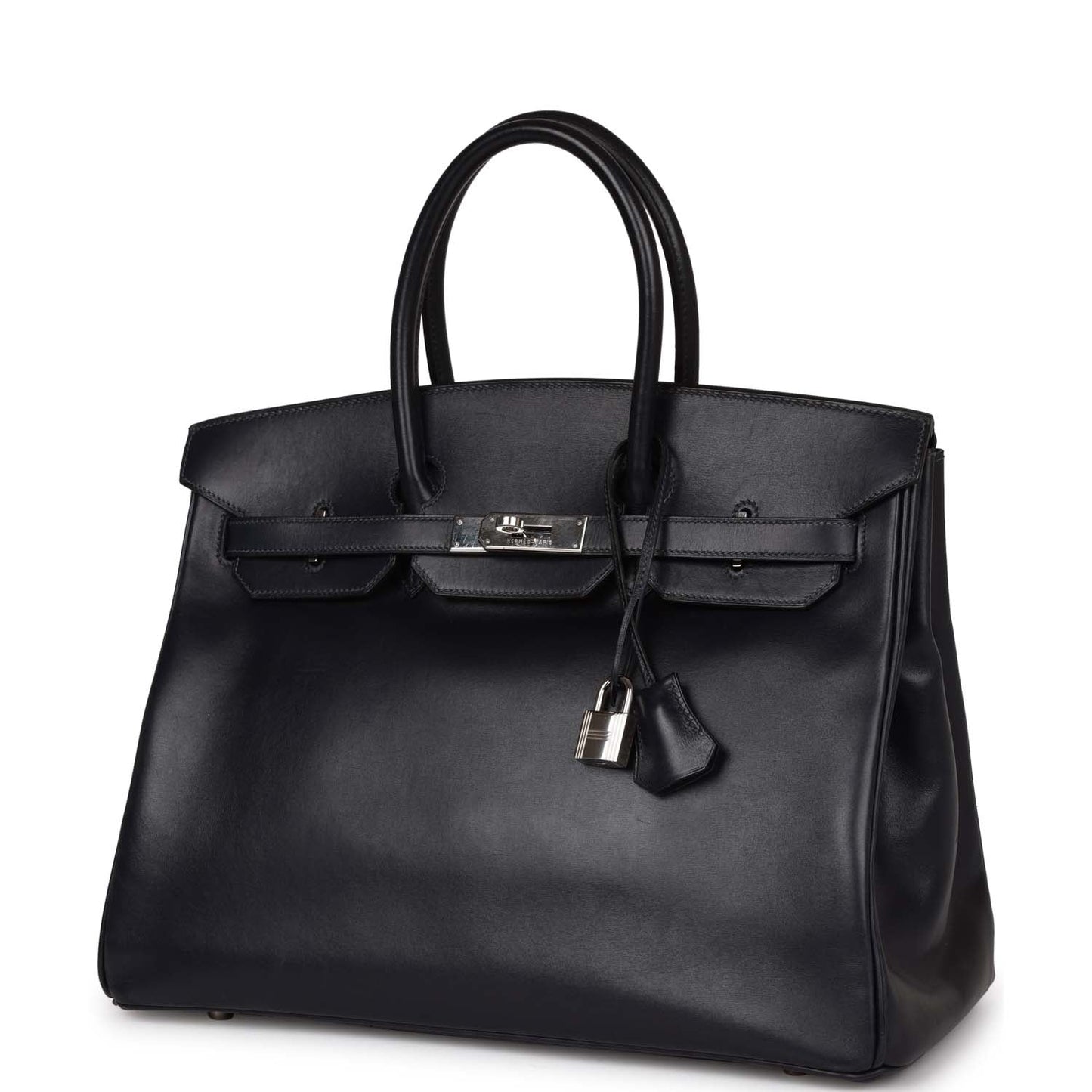 Vintage Luxury Hermes Birkin 35 Bleu Navy Box Palladium Hardware