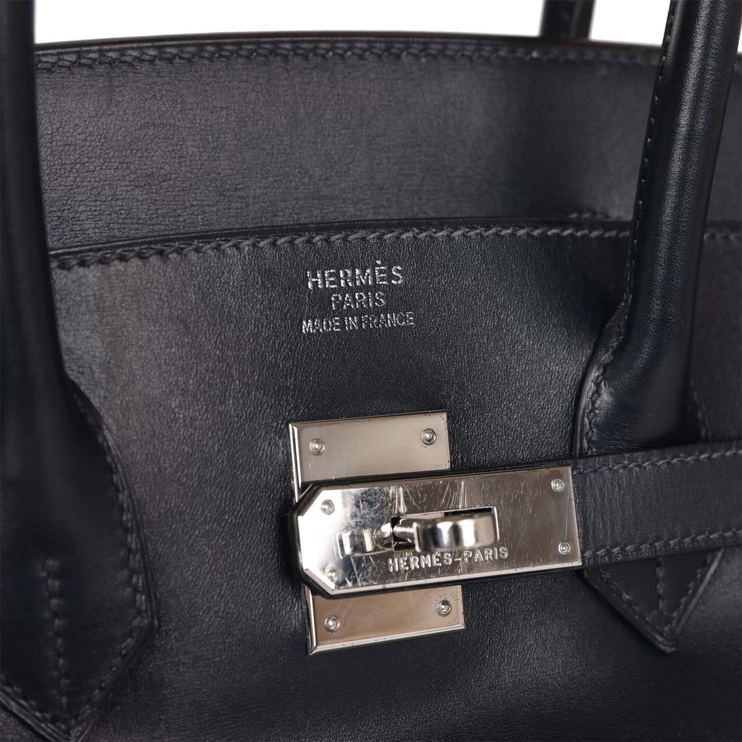 Vintage Luxury Hermes Birkin 35 Bleu Navy Box Palladium Hardware