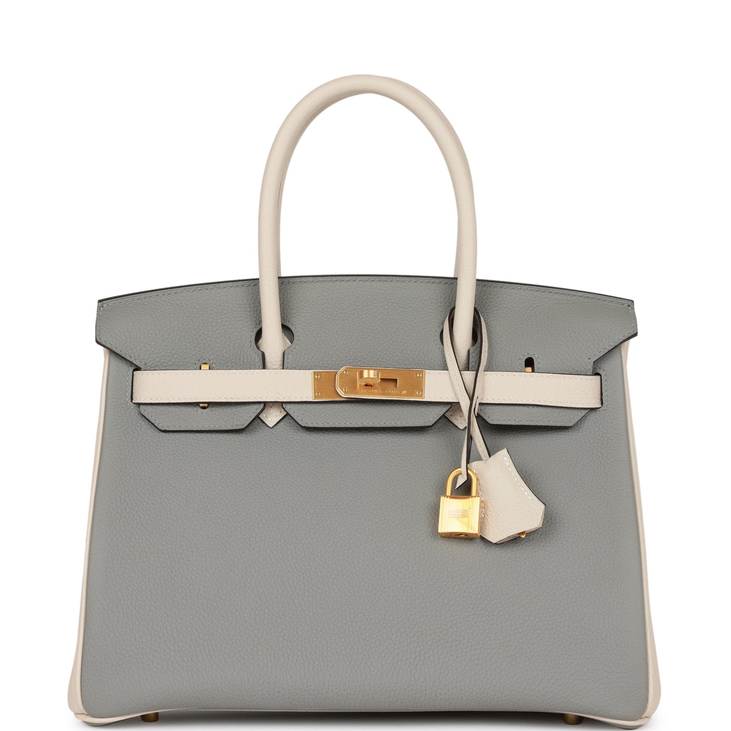 Luxury Hermes Special Order (HSS) Birkin 30 Gris Mouette and Craie Togo Brushed Gold Hardware