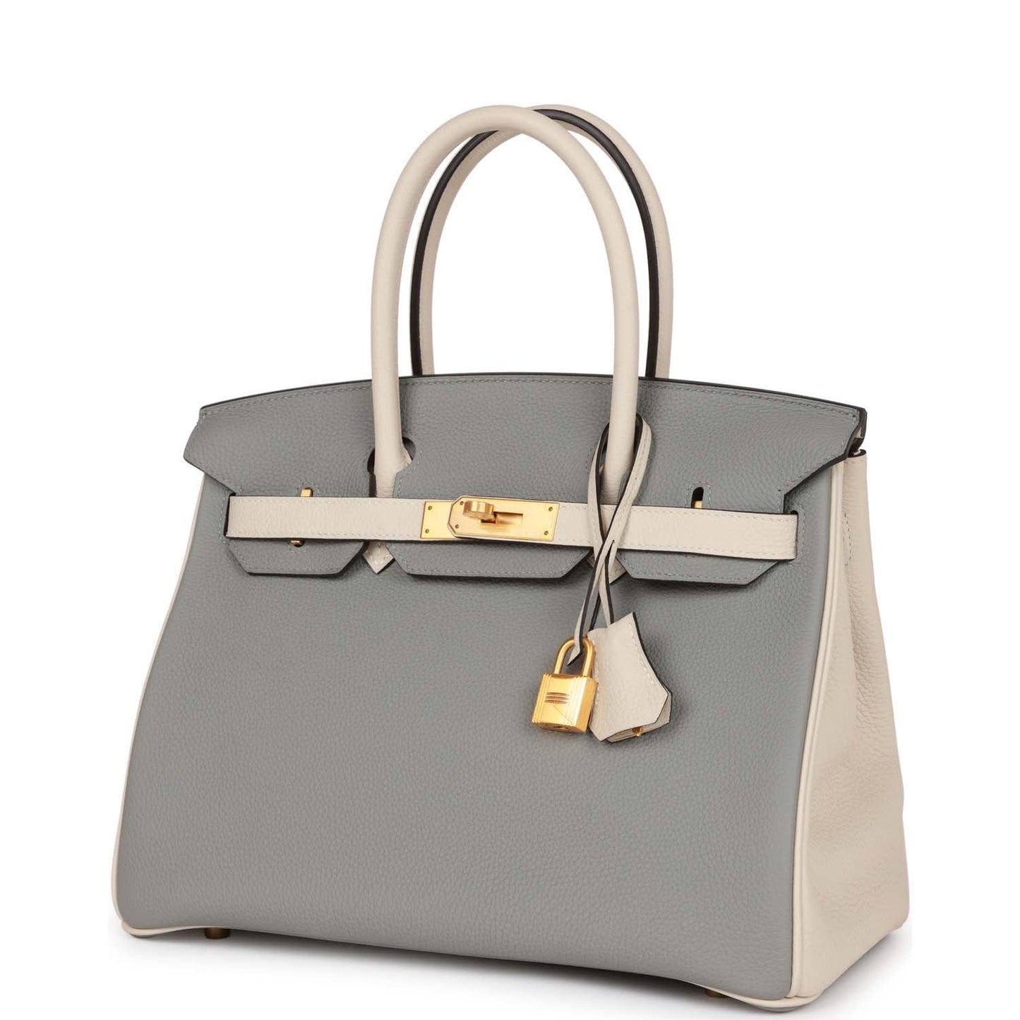 Luxury Hermes Special Order (HSS) Birkin 30 Gris Mouette and Craie Togo Brushed Gold Hardware