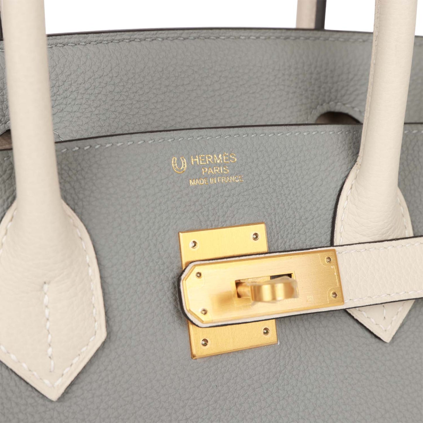 Luxury Hermes Special Order (HSS) Birkin 30 Gris Mouette and Craie Togo Brushed Gold Hardware