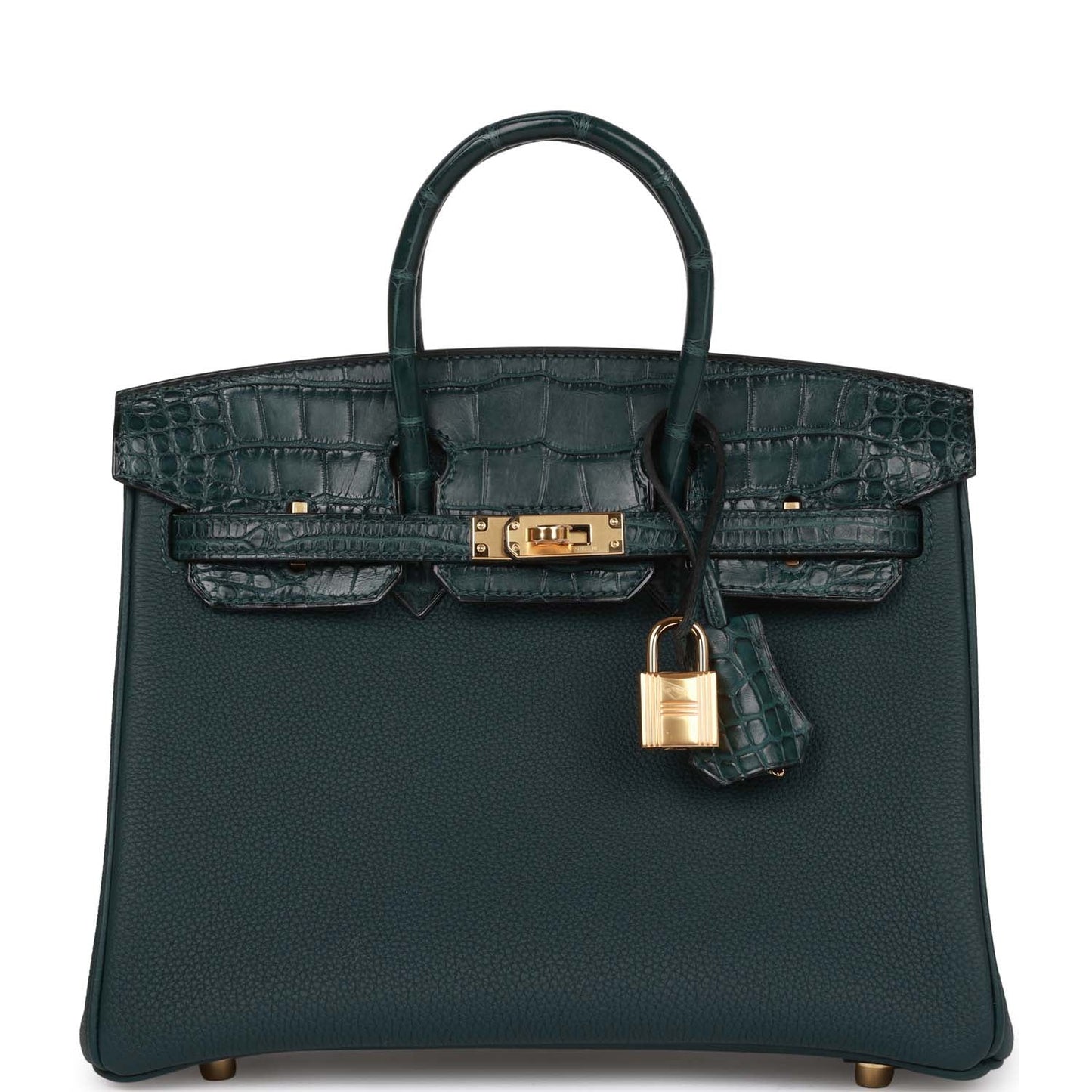 Luxury Hermes Birkin 25 Vert Cypress Matte Alligator and Togo Touch Gold Hardware