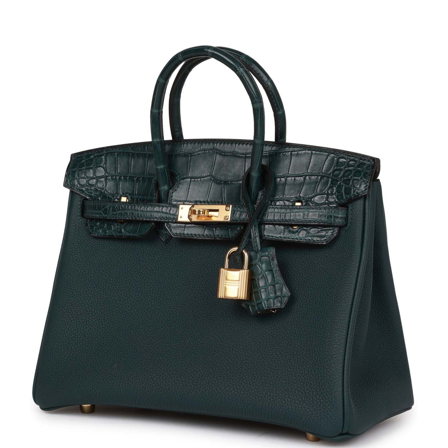 Luxury Hermes Birkin 25 Vert Cypress Matte Alligator and Togo Touch Gold Hardware