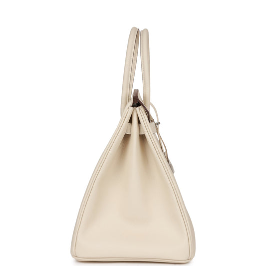Luxury Hermes Special Order (HSS) Birkin 35 Nata Verso Epsom Palladium Hardware