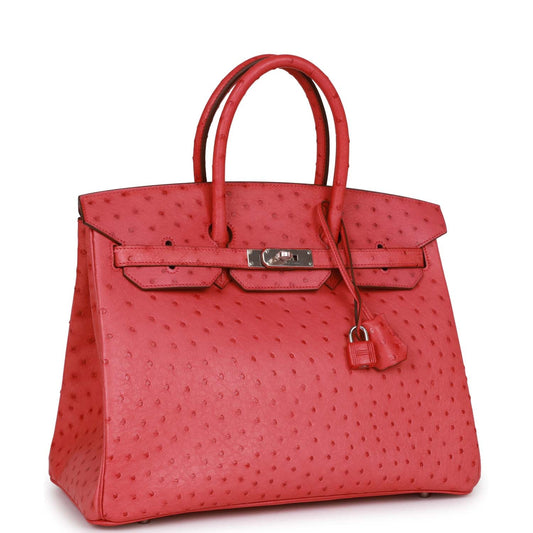 Top Quality Luxury Hermes Birkin 35 Bougainvillea Ostrich Palladium Hardware