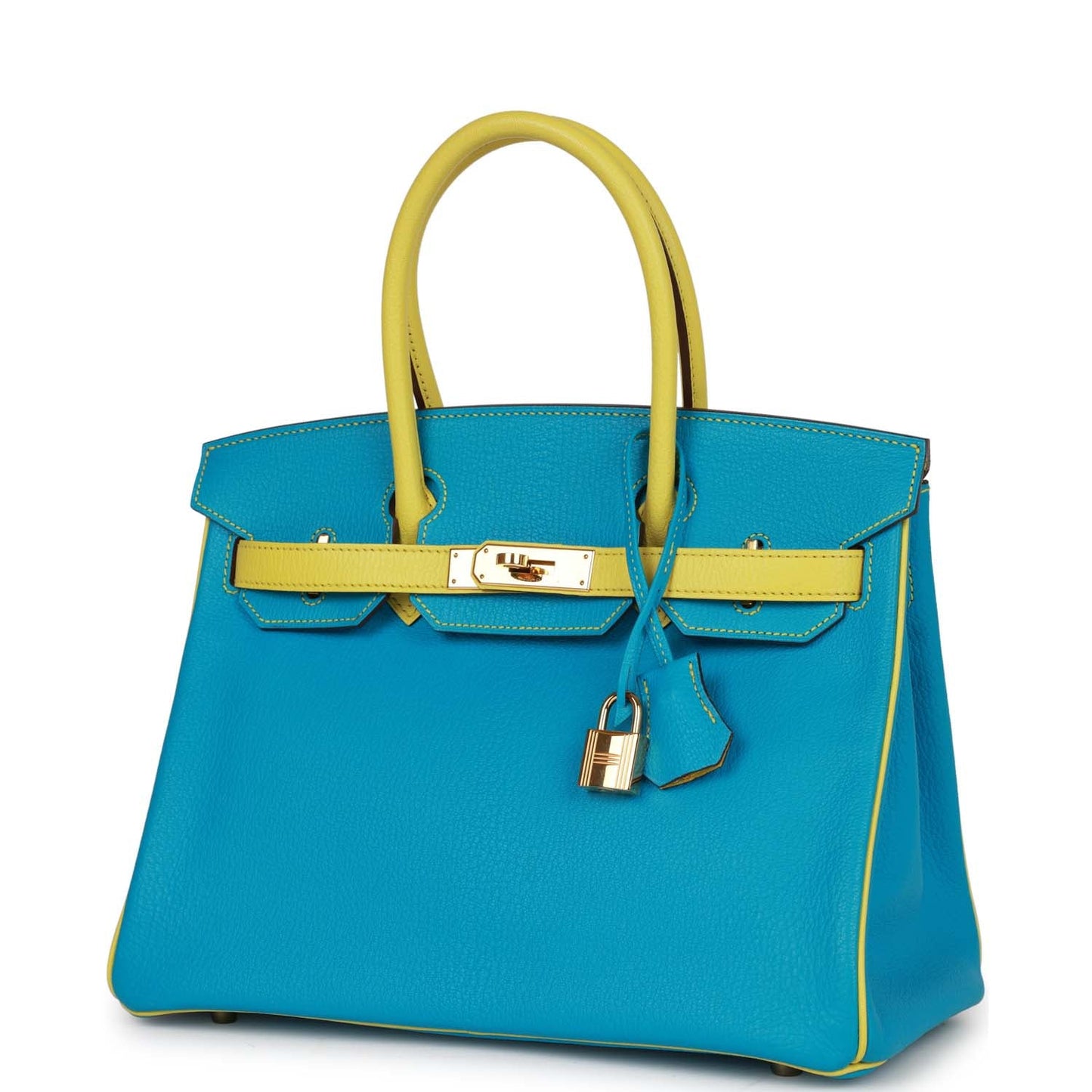 Top Quality Luxury Hermes Special Order (HSS) Birkin 30 Bleu Turquoise and Lime Chevre Gold Hardware