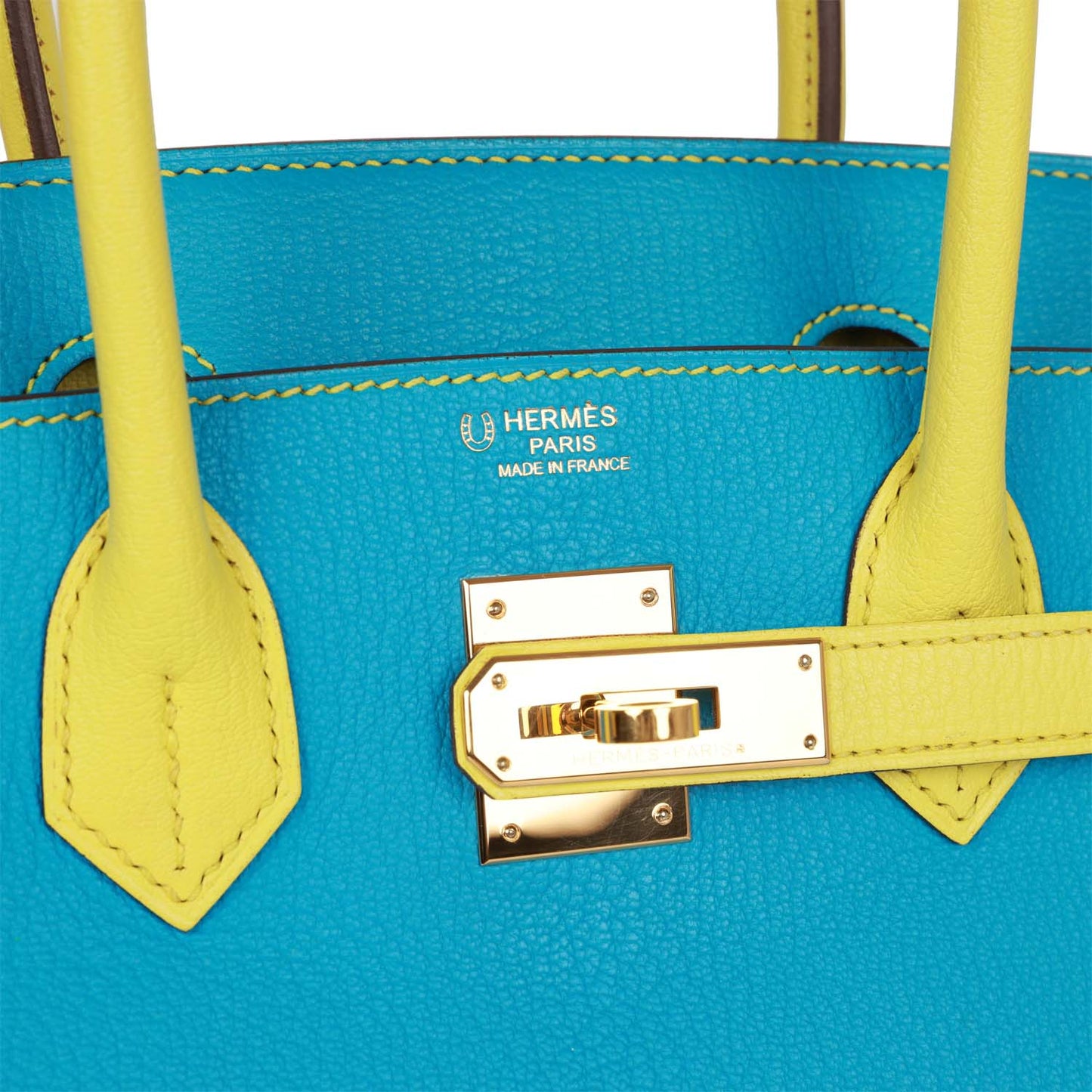 Top Quality Luxury Hermes Special Order (HSS) Birkin 30 Bleu Turquoise and Lime Chevre Gold Hardware
