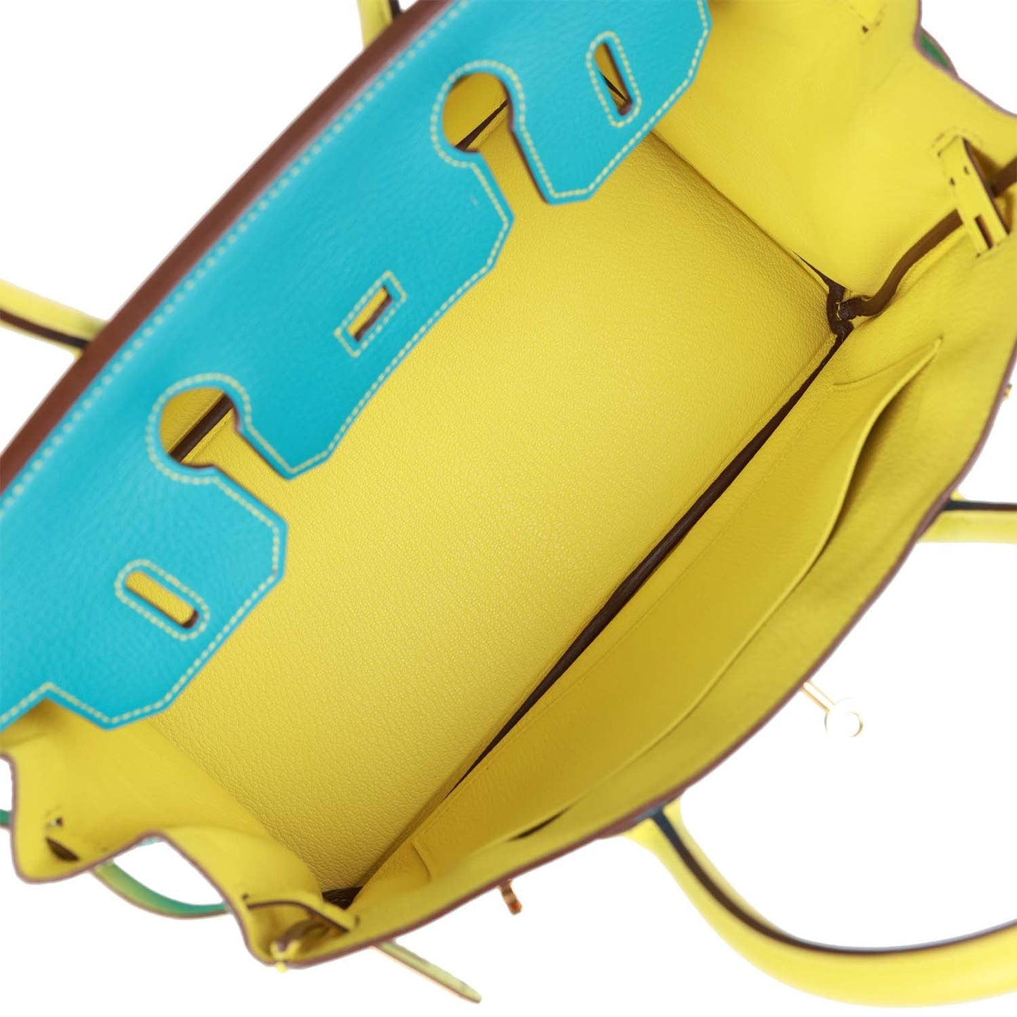 Top Quality Luxury Hermes Special Order (HSS) Birkin 30 Bleu Turquoise and Lime Chevre Gold Hardware