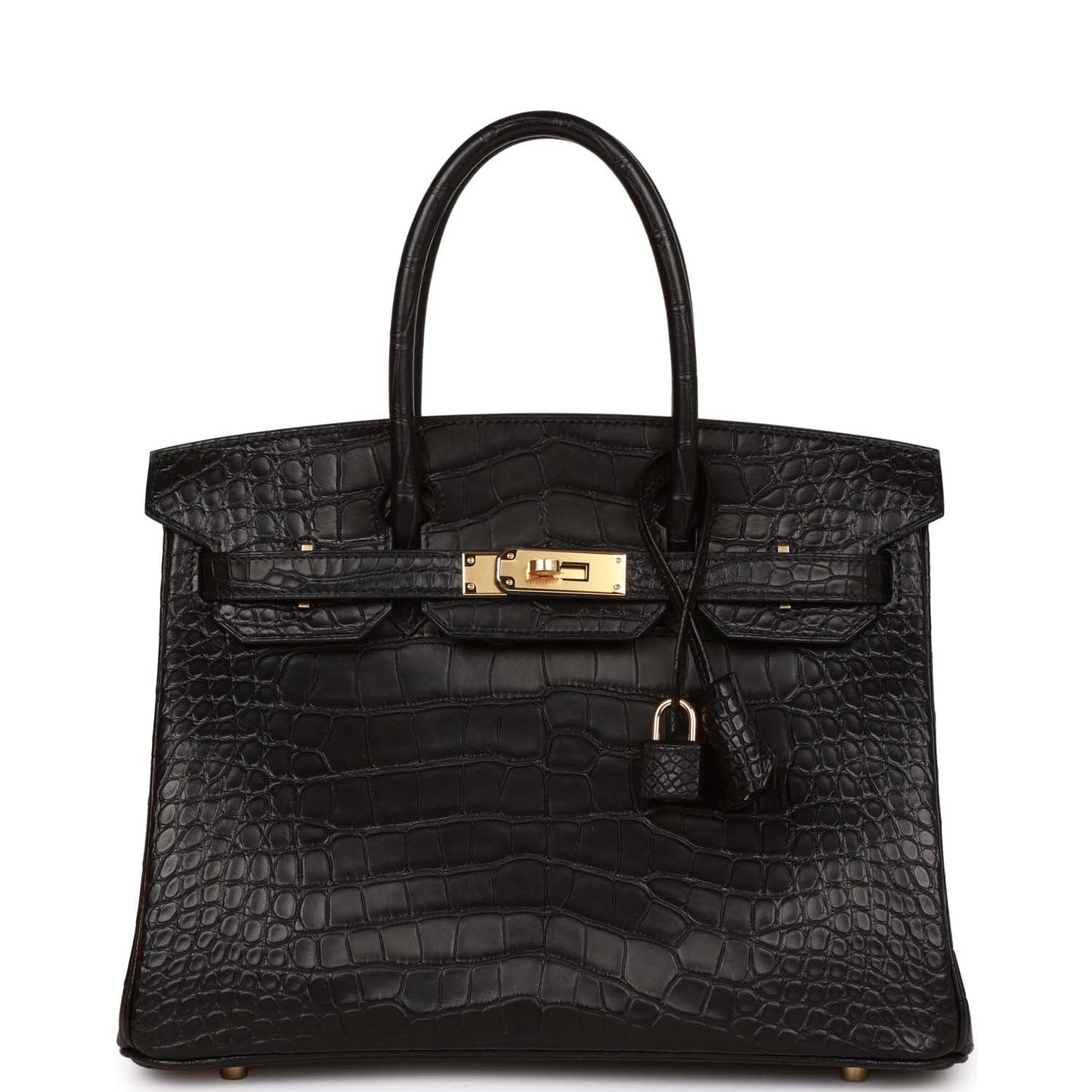 Luxury Hermes Birkin 30 Black Matte Alligator Gold Hardware