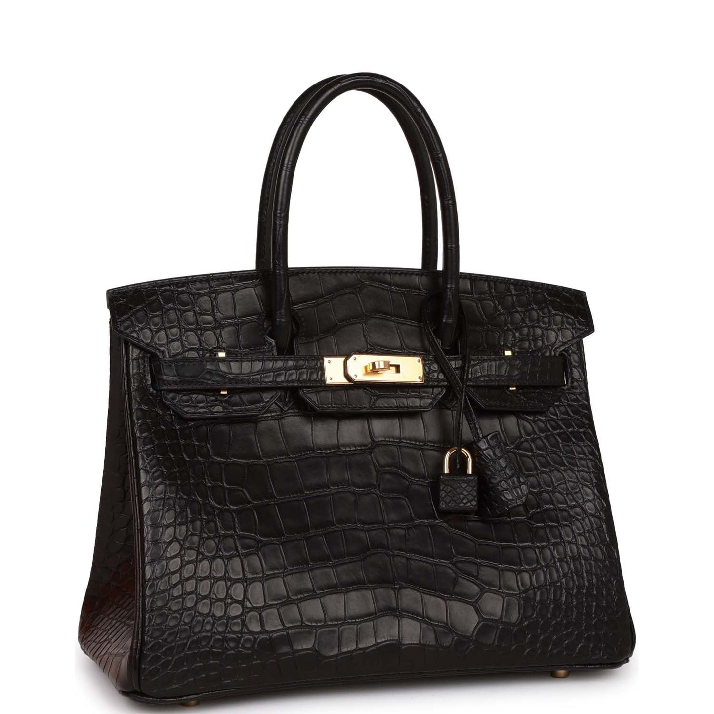 Luxury Hermes Birkin 30 Black Matte Alligator Gold Hardware