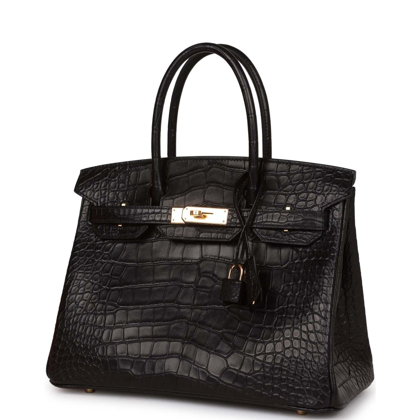 Luxury Hermes Birkin 30 Black Matte Alligator Gold Hardware