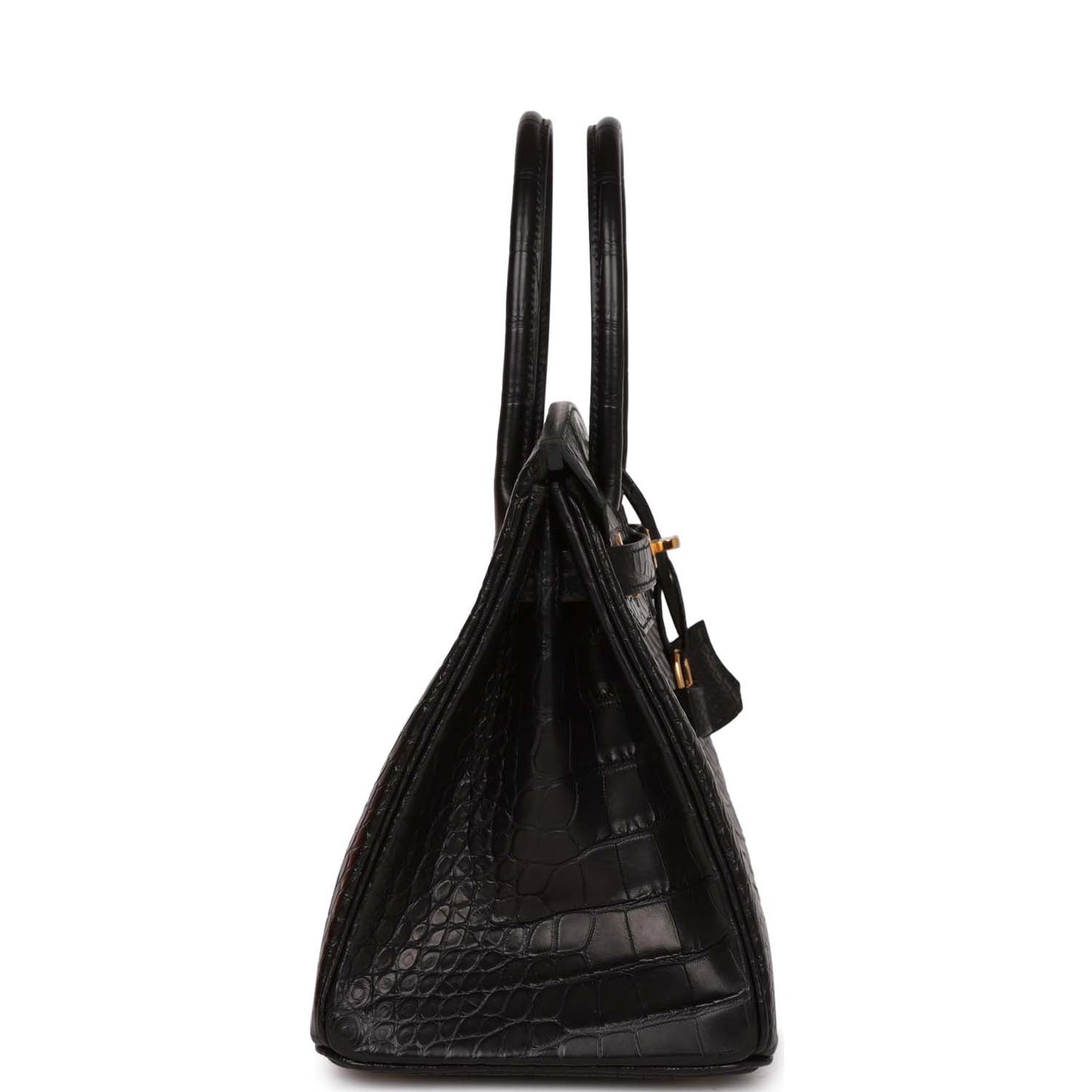 Luxury Hermes Birkin 30 Black Matte Alligator Gold Hardware