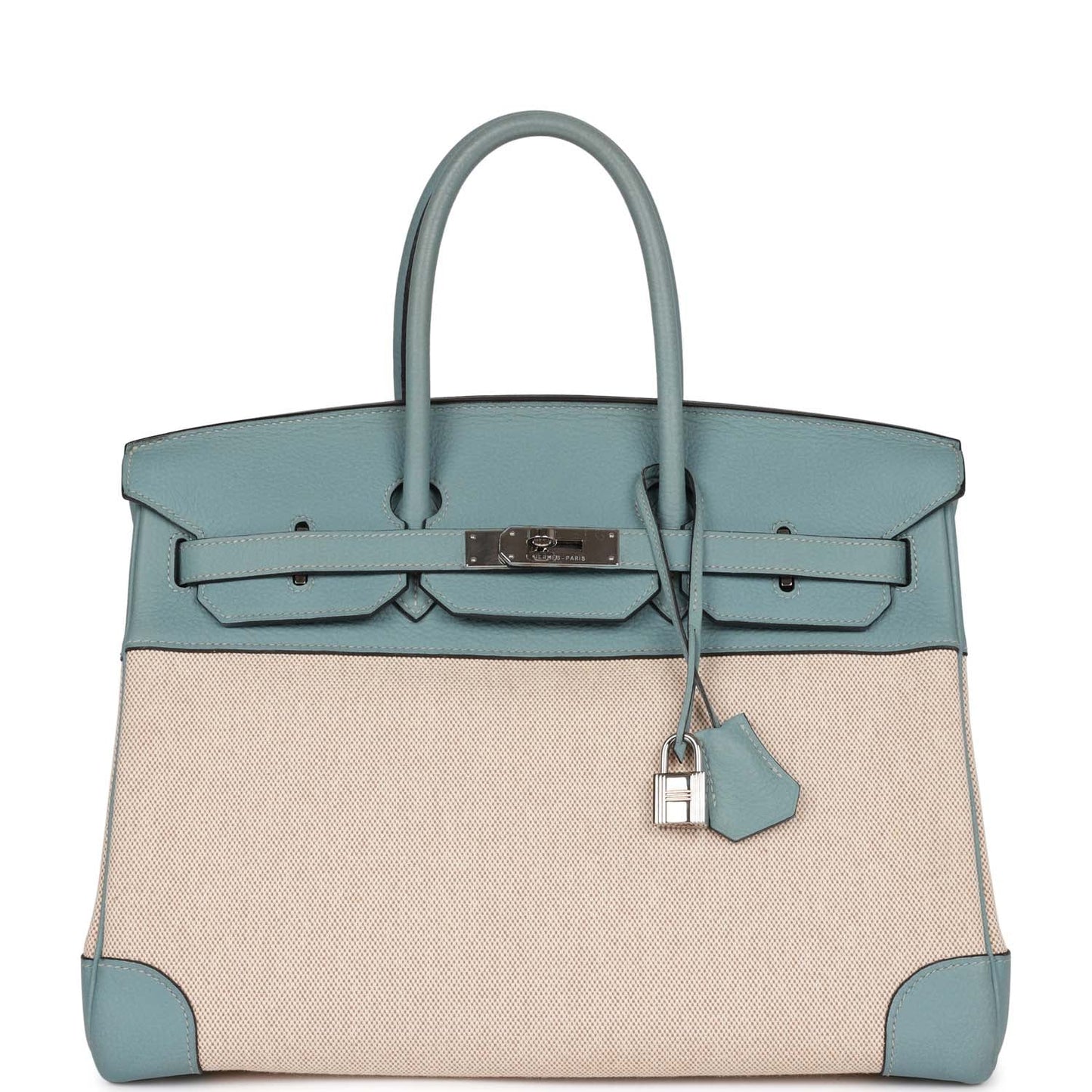 Top Quality Luxury Hermes Birkin 35 Toile H and Ciel Clemence Palladium Hardware