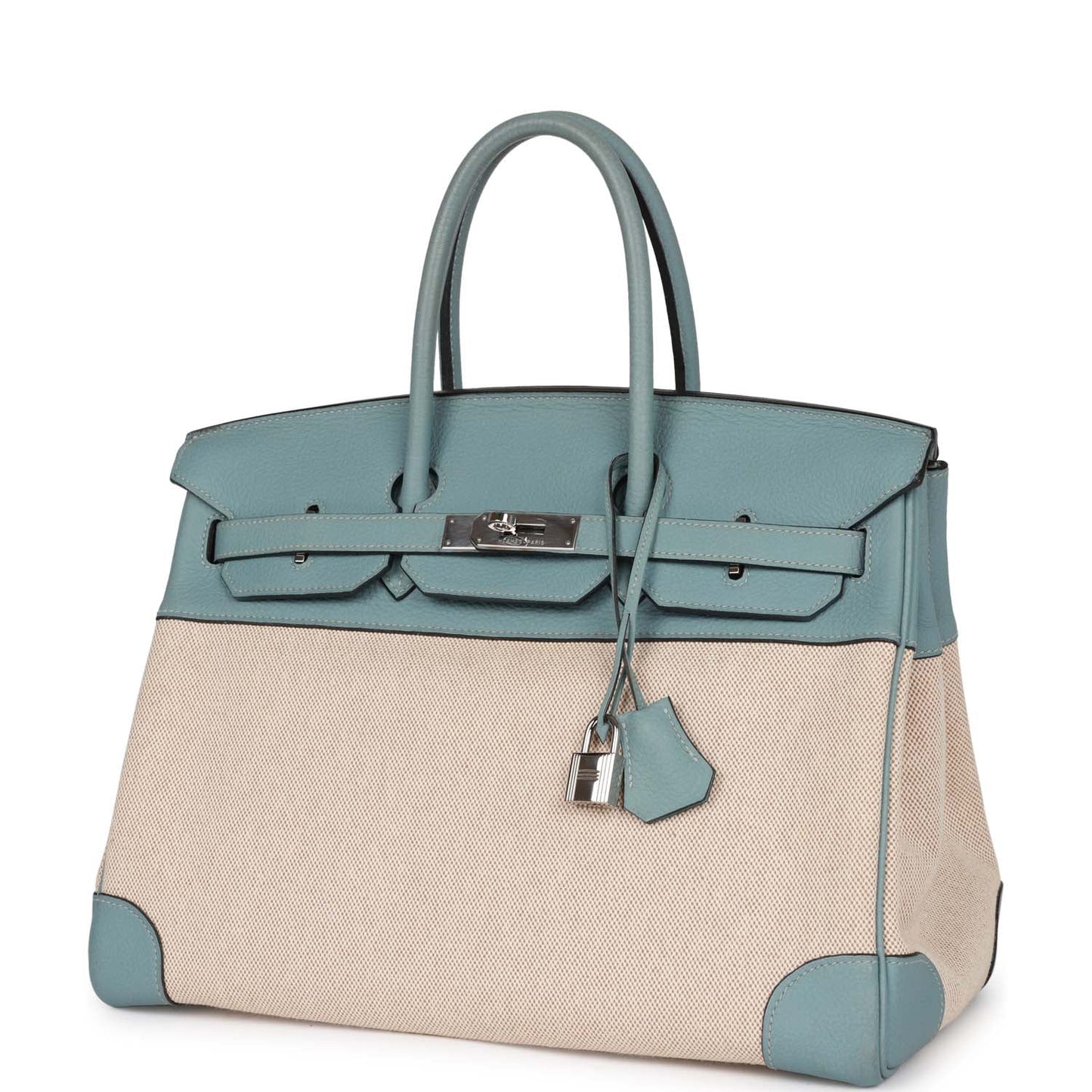 Top Quality Luxury Hermes Birkin 35 Toile H and Ciel Clemence Palladium Hardware