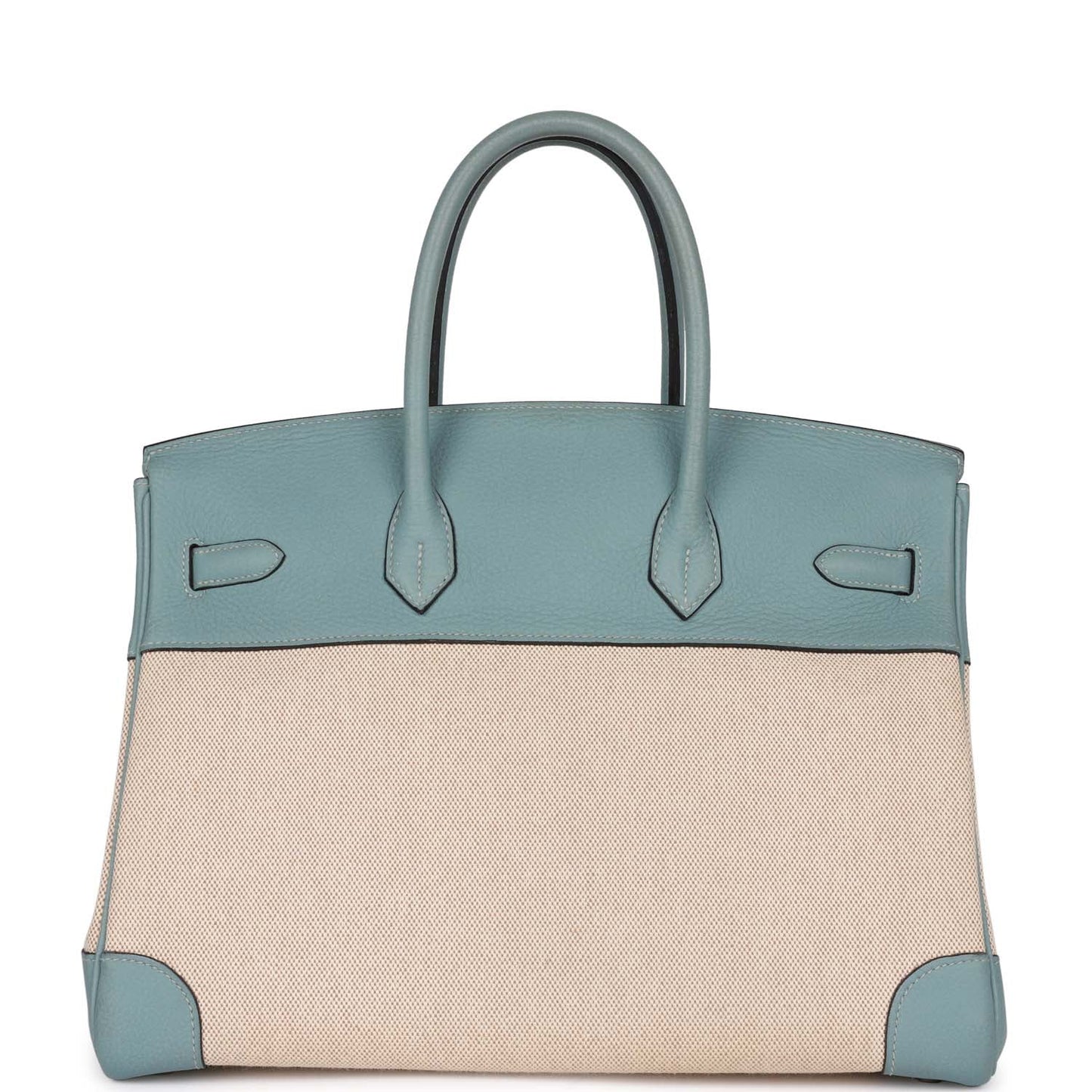 Top Quality Luxury Hermes Birkin 35 Toile H and Ciel Clemence Palladium Hardware