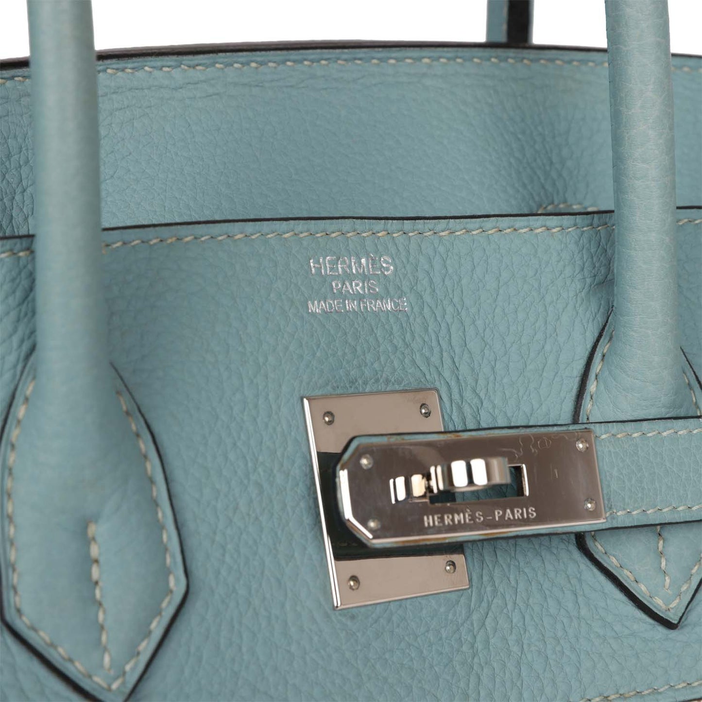 Top Quality Luxury Hermes Birkin 35 Toile H and Ciel Clemence Palladium Hardware