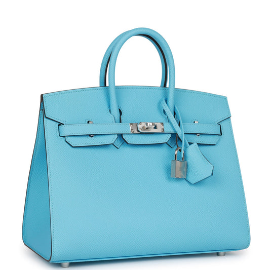 Luxury Hermes Birkin Sellier 25 Celeste Epsom Palladium Hardware