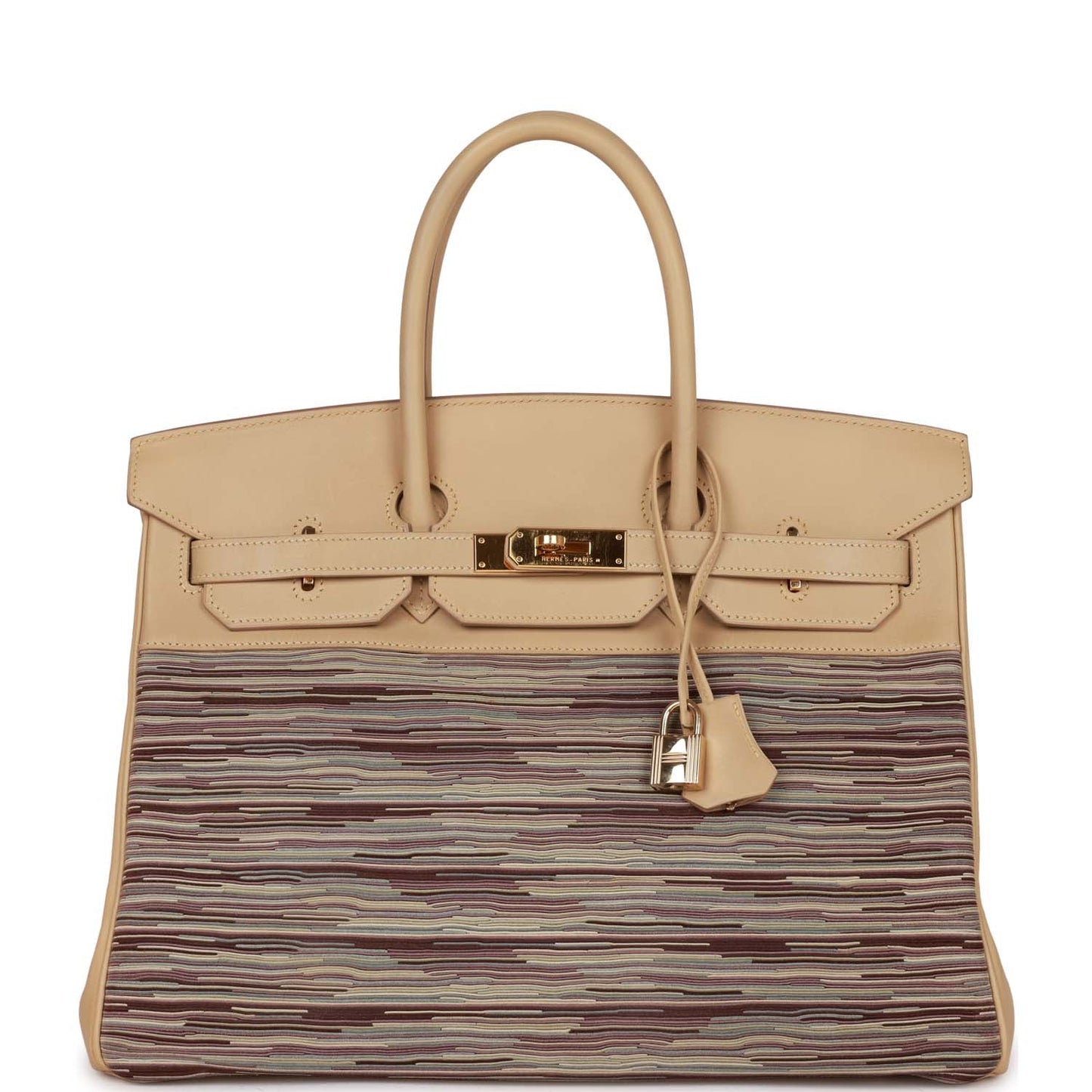 Vintage Luxury Hermes Birkin 35 Vibrato Parchemin Box Gold Hardware