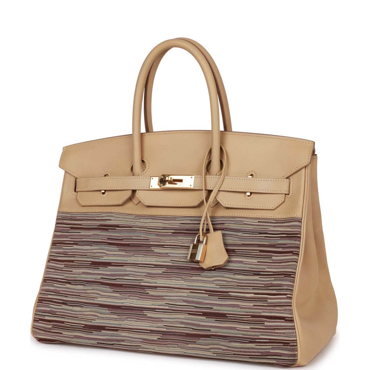 Vintage Luxury Hermes Birkin 35 Vibrato Parchemin Box Gold Hardware