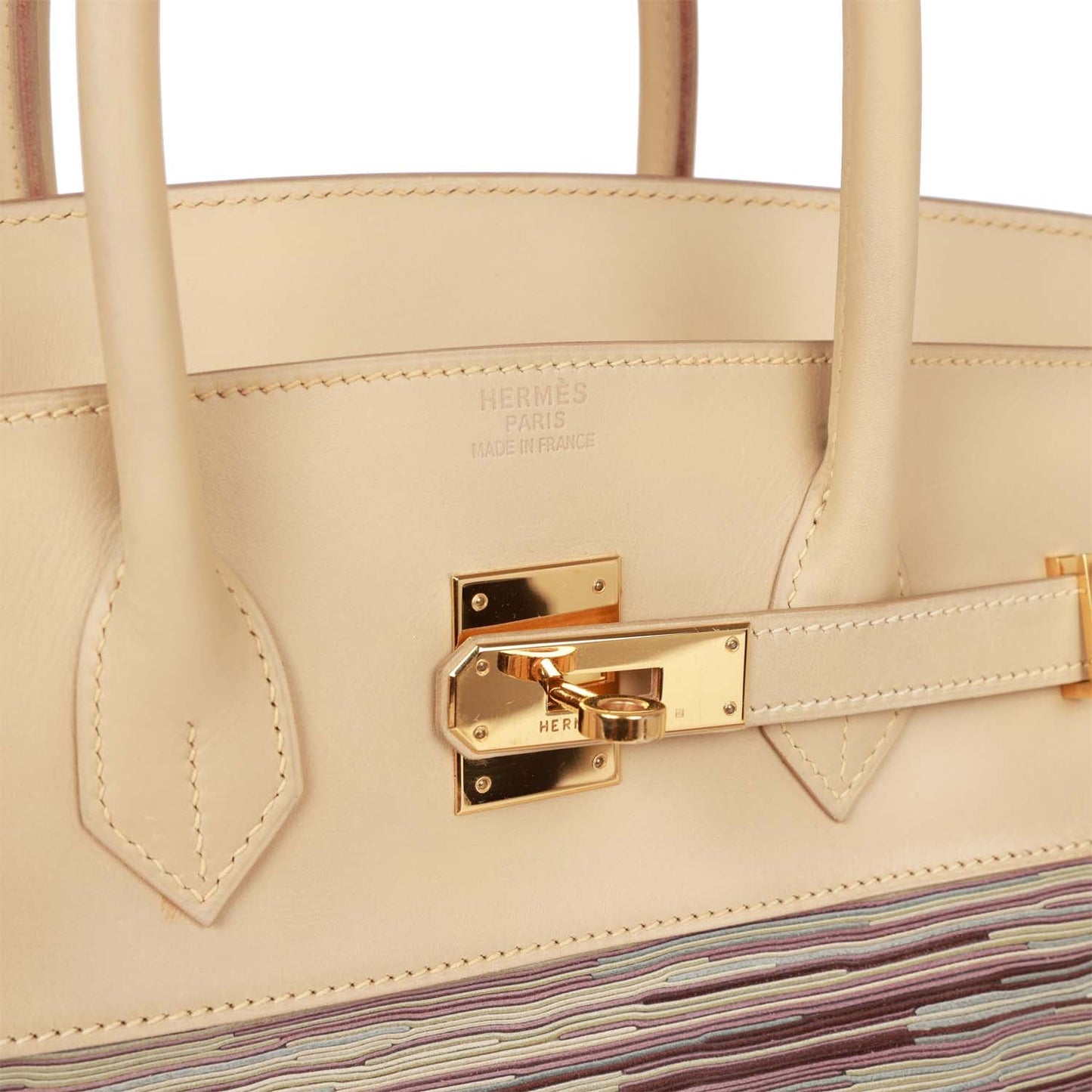 Vintage Luxury Hermes Birkin 35 Vibrato Parchemin Box Gold Hardware