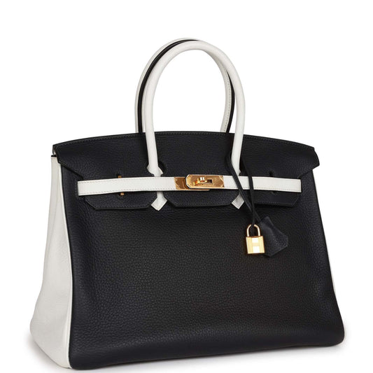 Top Quality Luxury Hermes Special Order (HSS) Birkin 35 Black and White Clemence Gold Hardware