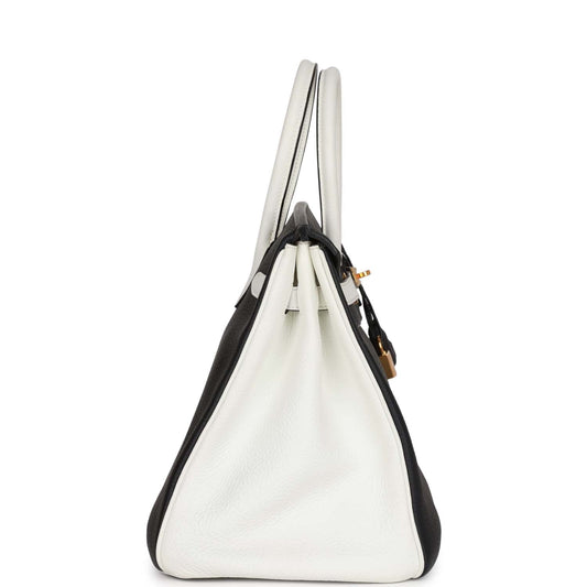 Top Quality Luxury Hermes Special Order (HSS) Birkin 35 Black and White Clemence Gold Hardware